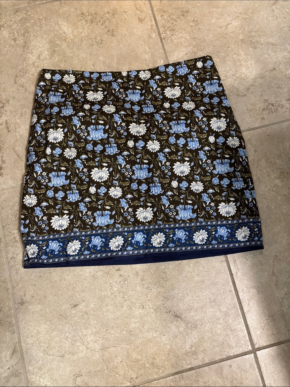 Talbots brown Floral Mini Skirt with Blue and White Blooms